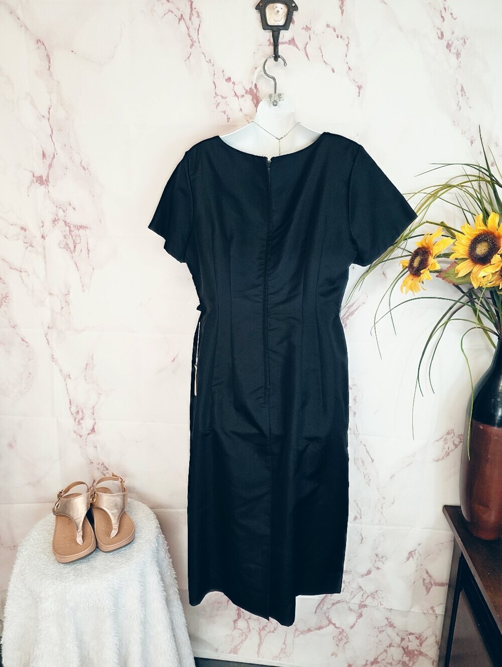 Town Modes Vintage 100% Silk Black Embroidered Sheath Dress Size 8 NWT 80's - Picture 6 of 6
